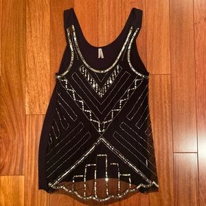 Long sheer tank top with sequins